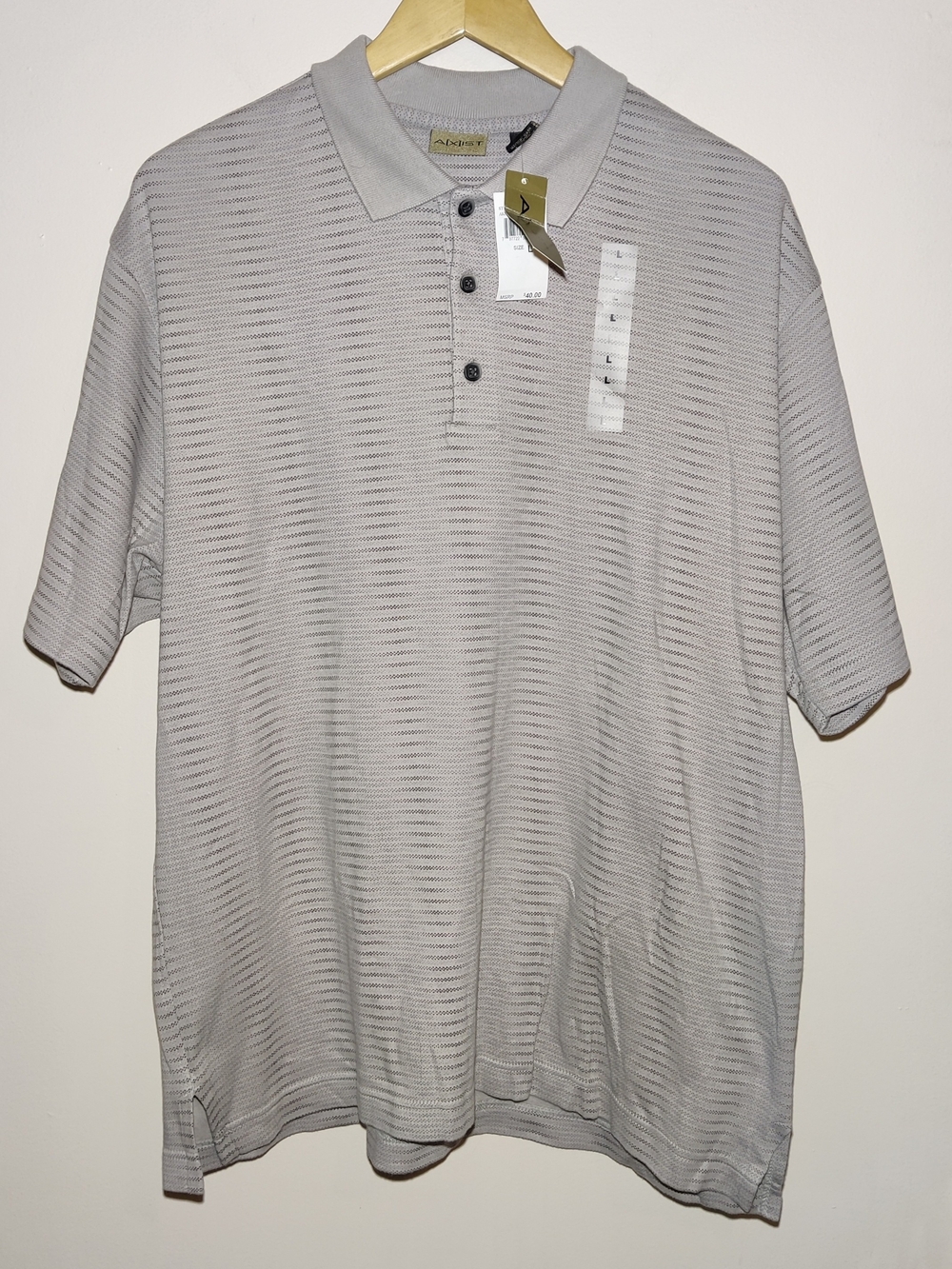 Axist Mens Polo Shirt Size Large Gray Striped Short Sleeve NWT Casual Golf Top
